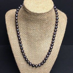 Iridescent Pearl Necklace Dark Blue Green Purple Silver Round Classic Retro